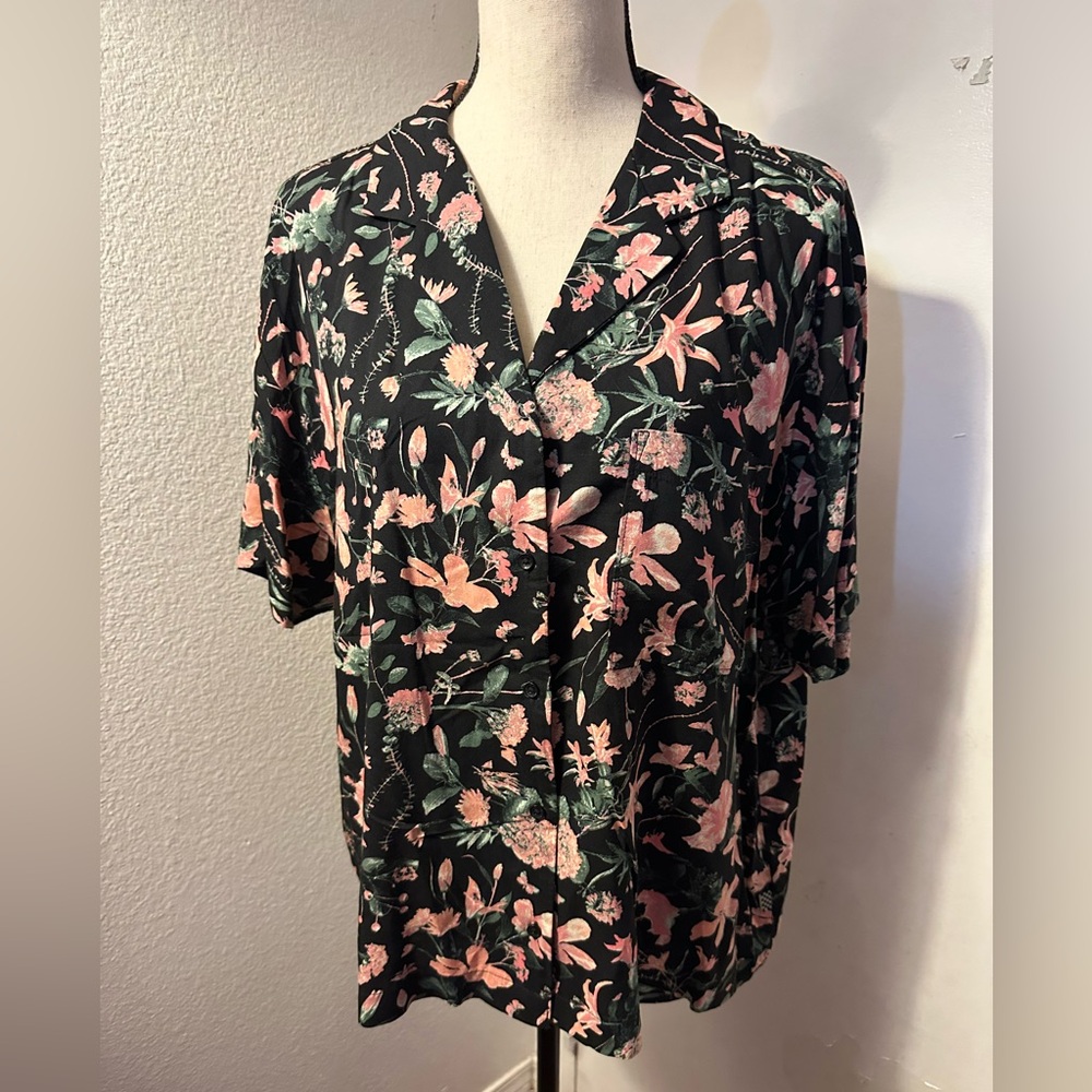 Vans Black and Pink Floral Top